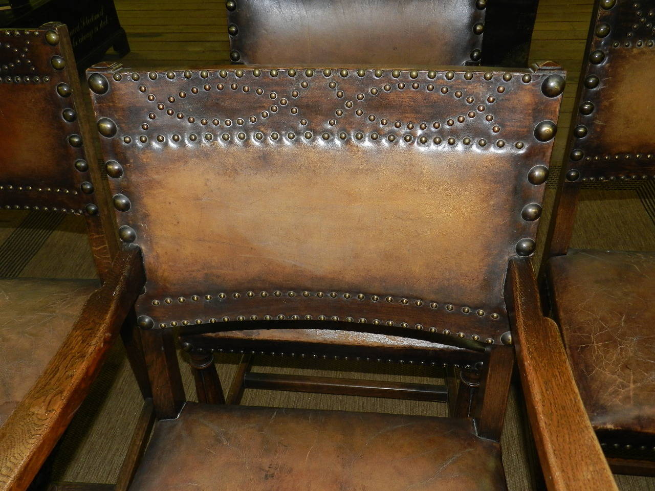 20th Century Set of Six Oak and Leather Chairs