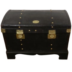 Antique Leather Dome Top Trunk on Stand