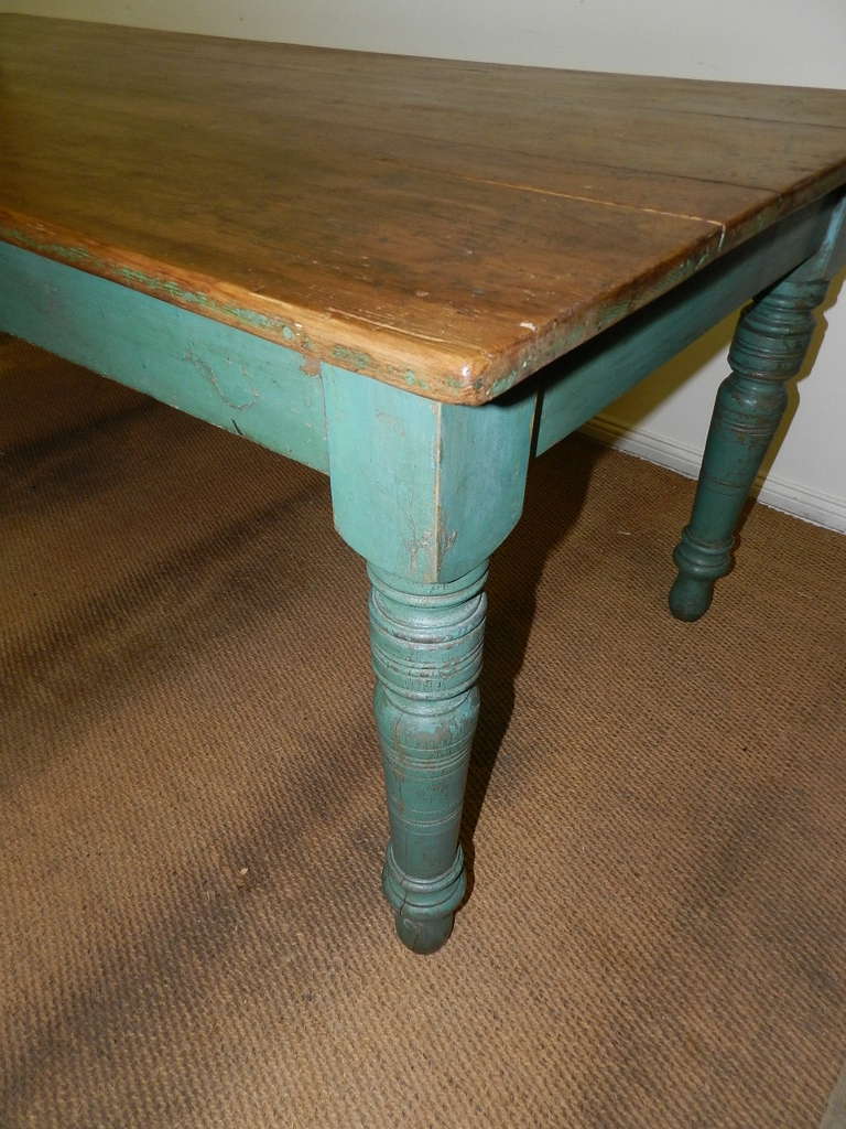 19th Century Scrub Topped Farm Table with Original Paint