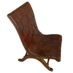 Walnut Chair with Leather Strapped Seat