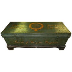 Antique Tin Trunk on Stand With Custom Paint