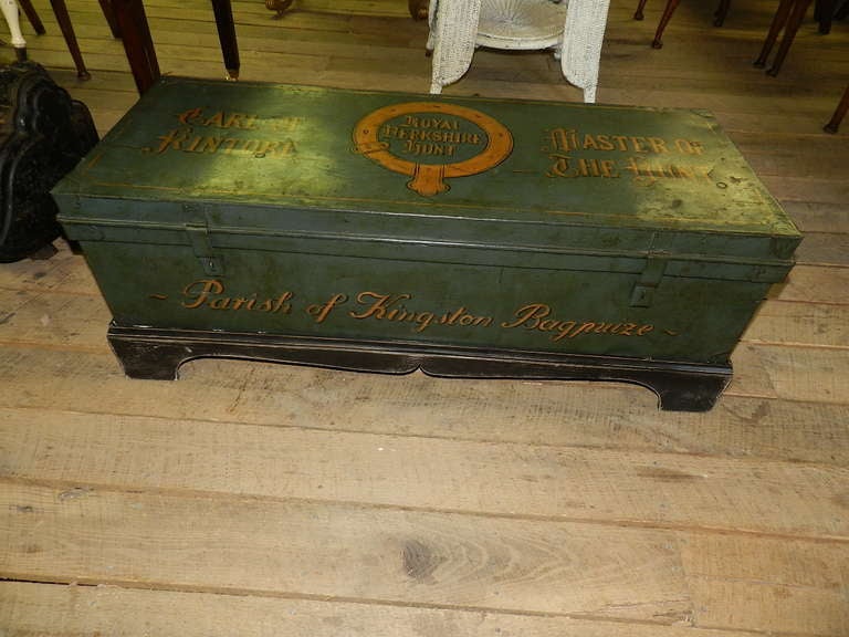 Antique Tin Trunk on Stand With Custom Paint