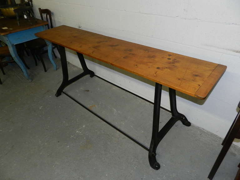 British Pine Table on Iron Base