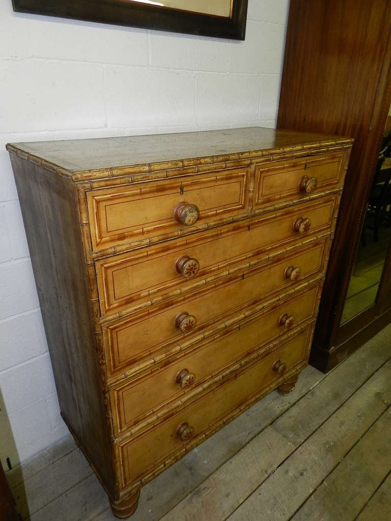 Scottish Pine Faux Bamboo Chest with Original Paint In Good Condition In Millwood, VA