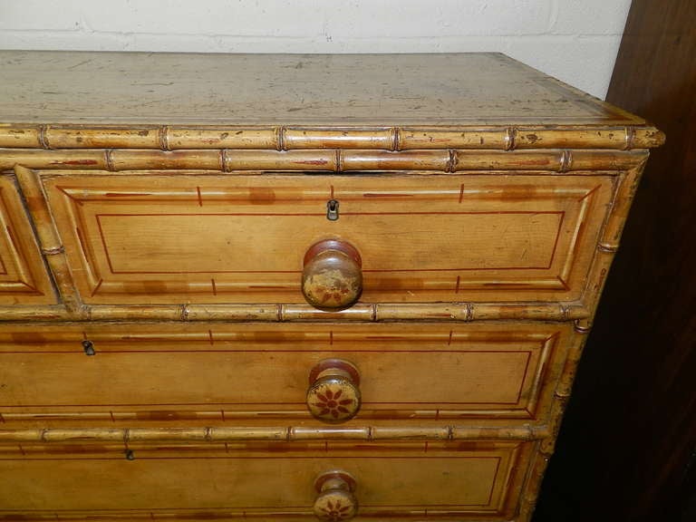Scottish Pine Faux Bamboo Chest with Original Paint 1