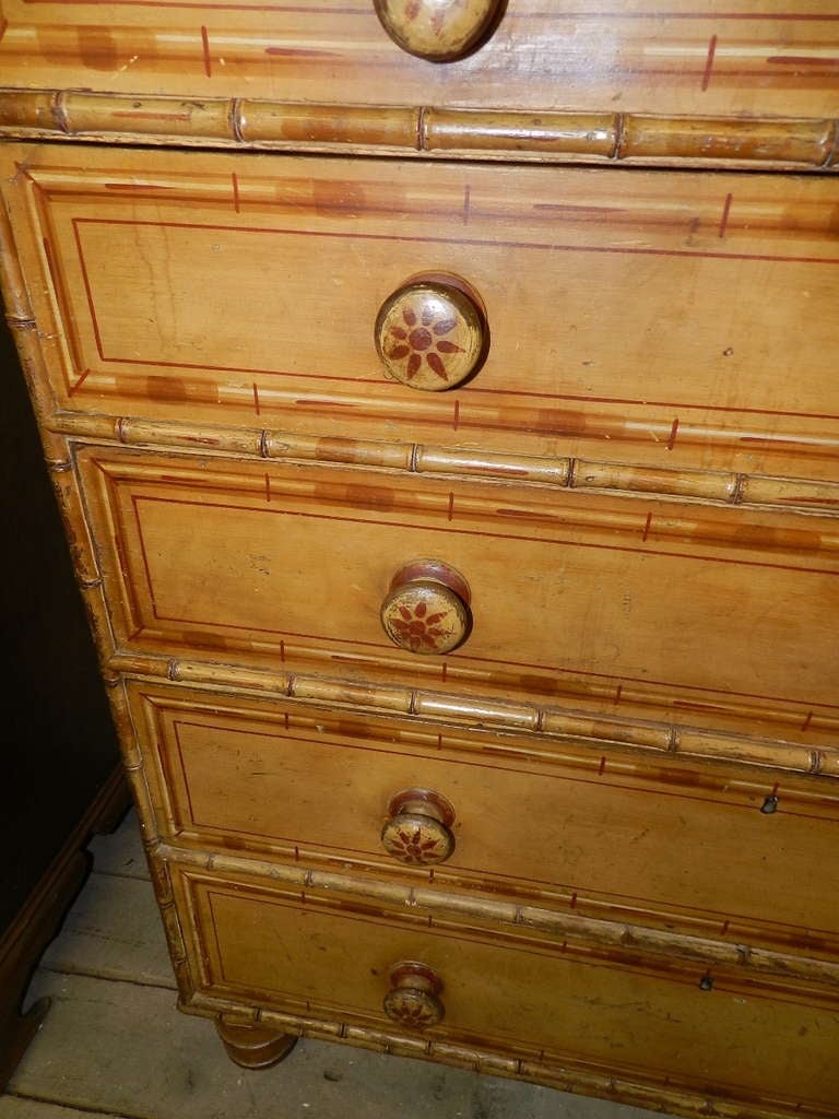 Scottish Pine Faux Bamboo Chest with Original Paint 3