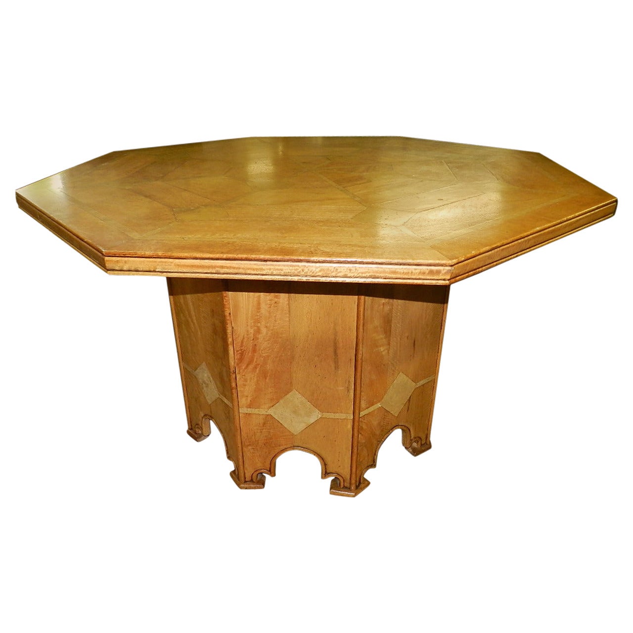 Octagonal Mahogany Table with Inlaid Marble