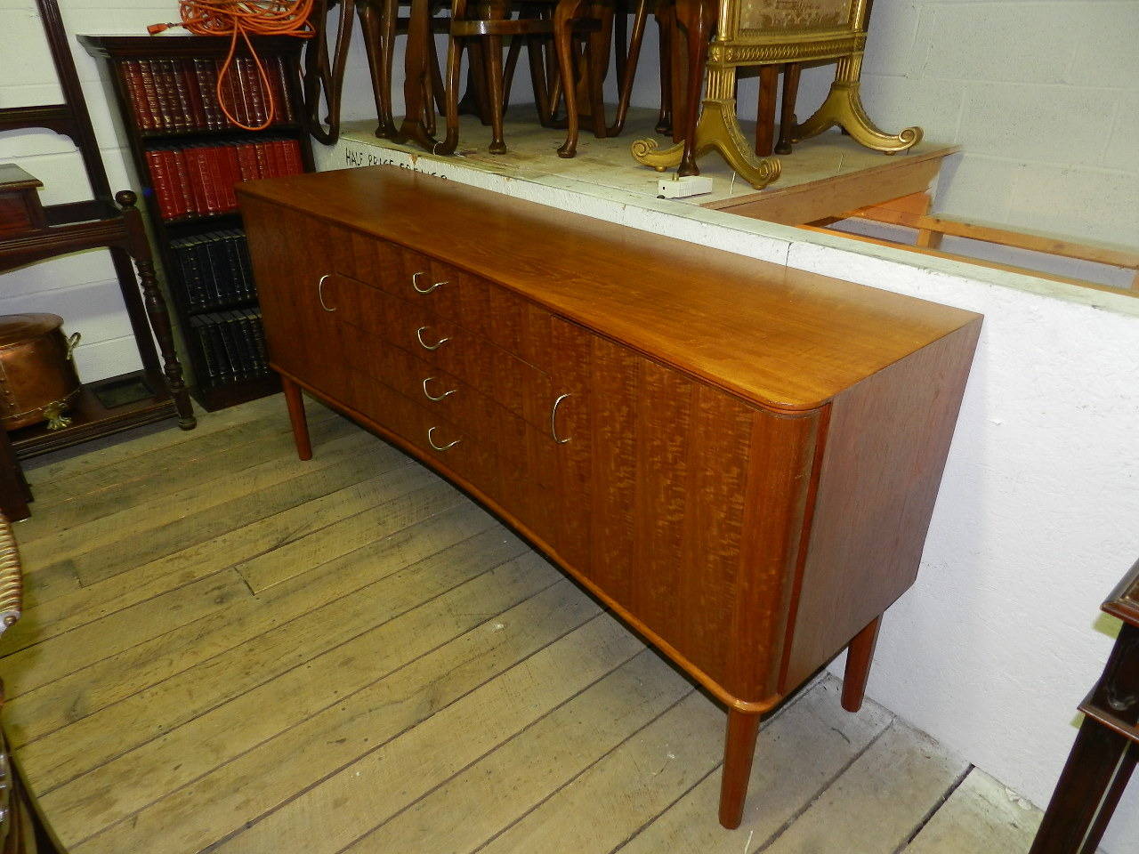 English Mid-Century Laurel Concave Fronted Sideboard