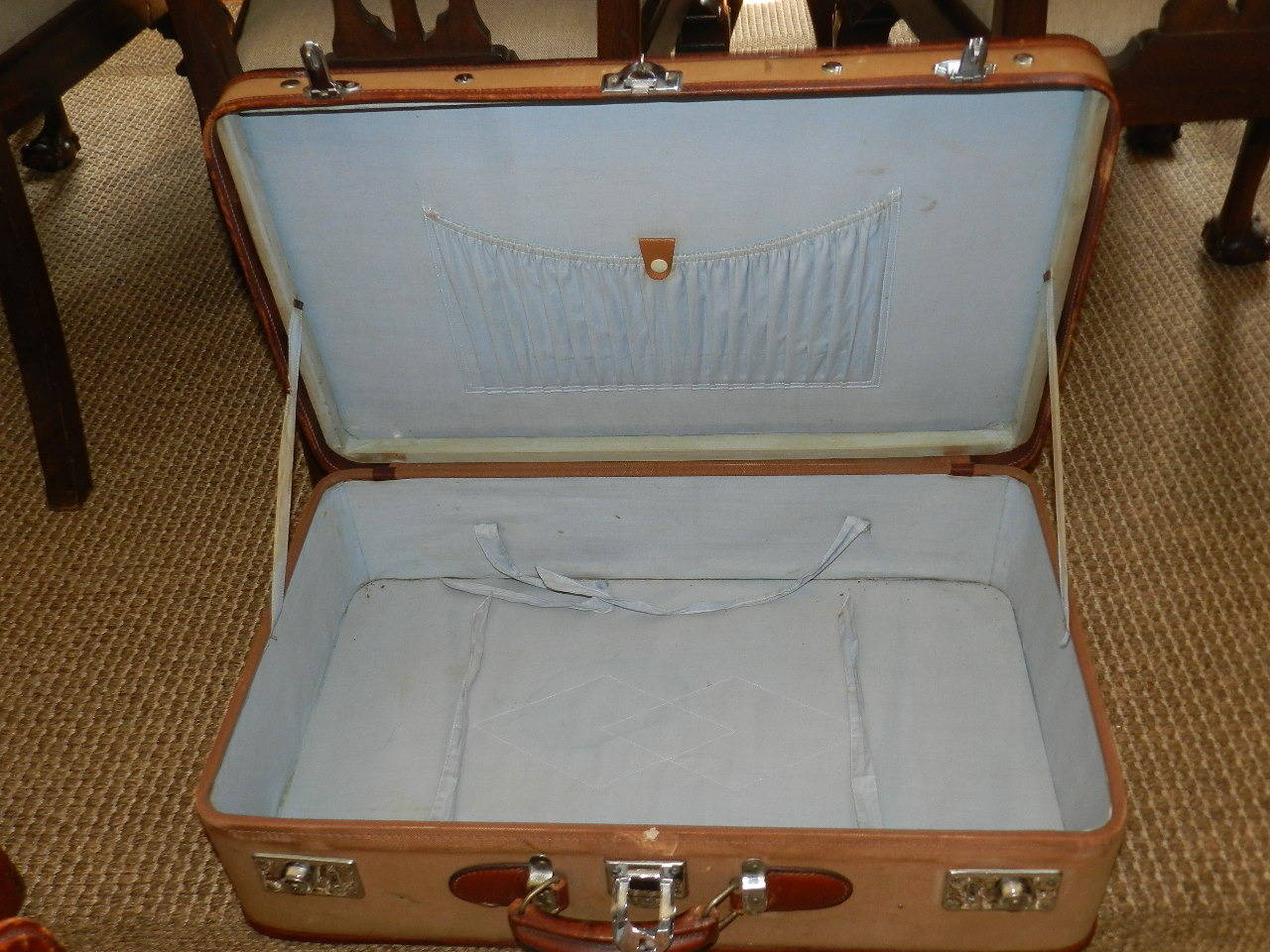 Set of Leather and Canvas Suitcases For Sale 1
