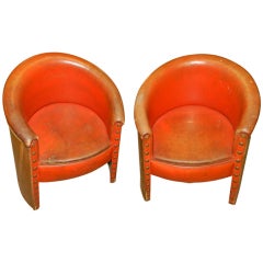 Antique Pair of Original Art Deco Leather Tub Chairs