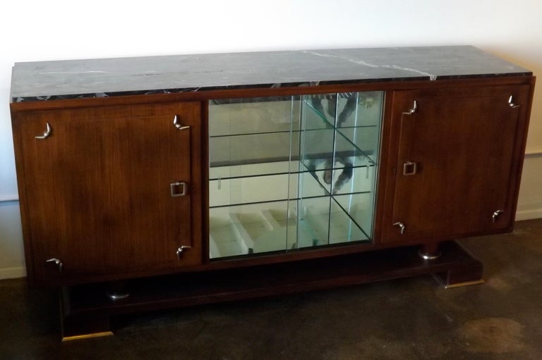 French Jean Royère Mahogany Credenza with Marble Top For Sale