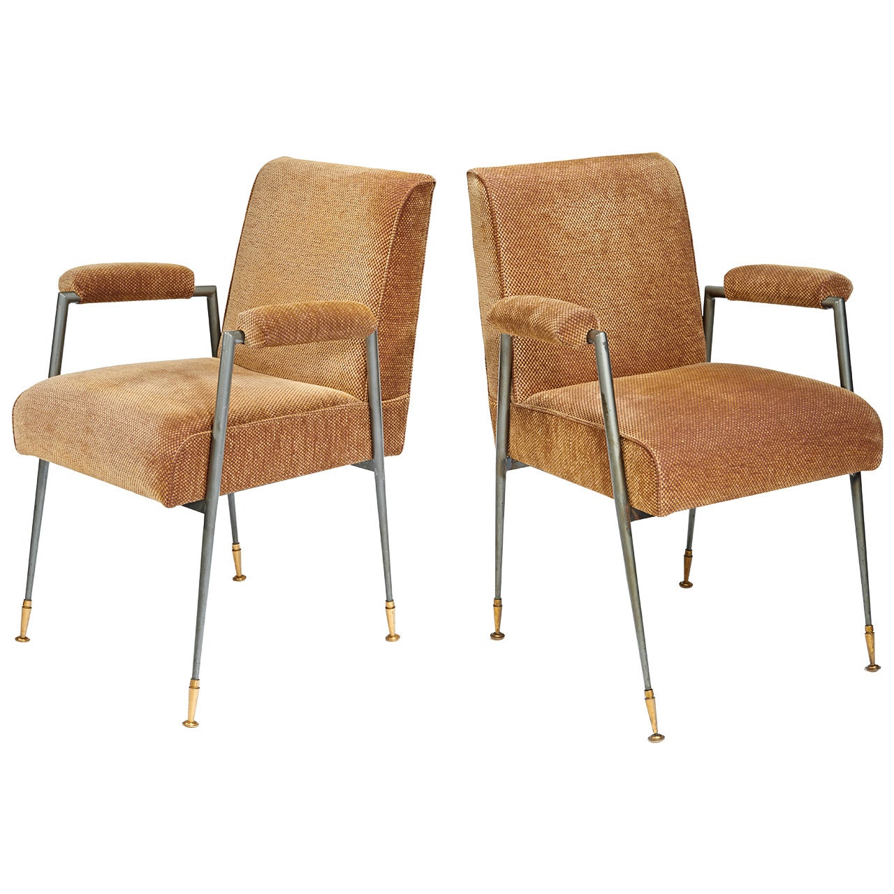 Jules Leleu Armchairs in Steel and Brass For Sale