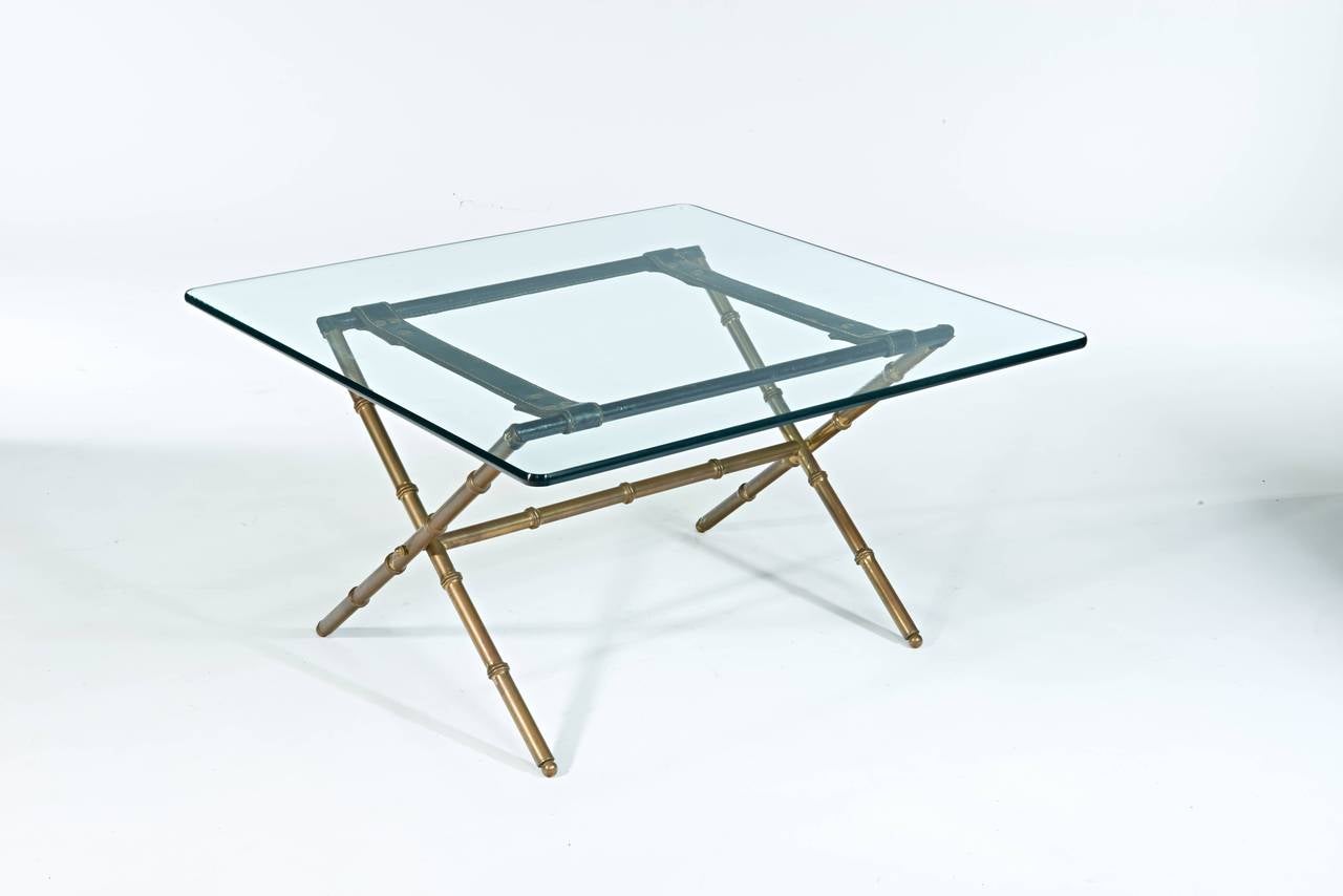 A really lovely example of brass and leather bamboo table by Jacques Adnet.