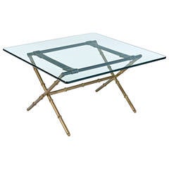 Jacques Adnet Brass and Leather Bamboo Table