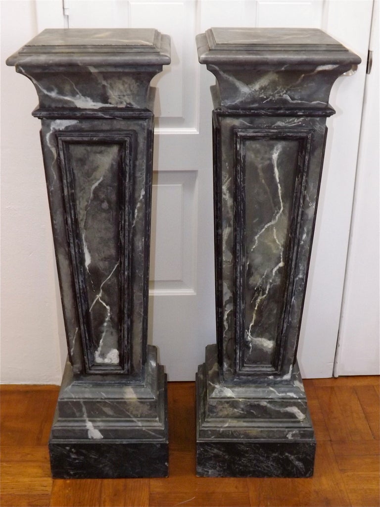 Maison Jansen marbleized wood pedestals. 
Branded 
