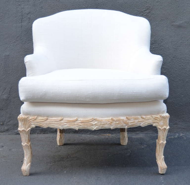 Maison Jansen Lounge Chair with Beautifully Carved Base at 1stDibs