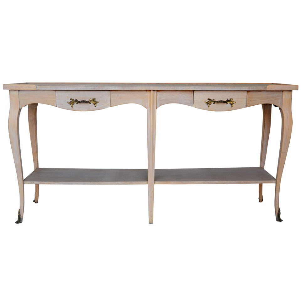 Maison Jansen Pickled Console Table with Bronze Hardware