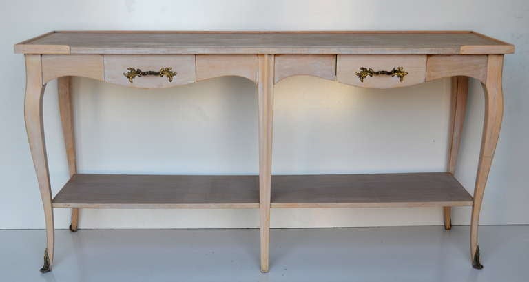 20th Century Maison Jansen Pickled Console Table with Bronze Hardware