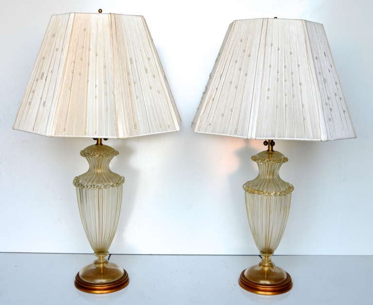 Gorgeous Barovier & Toso table lamps with beaded string shades.