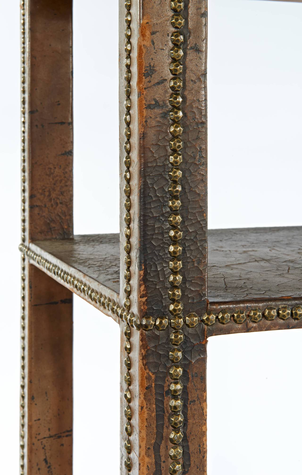 French Distressed Leather Étagère