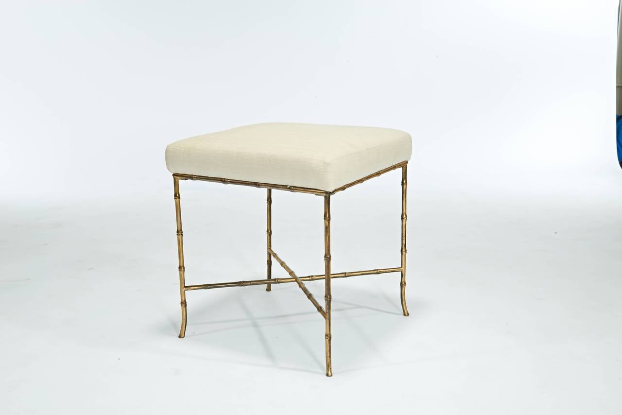 Bagues brass faux bamboo stool with silk top. Chic.