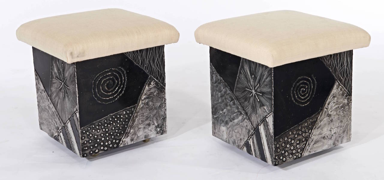 A great, signed pair of. Rare Argente stools by Paul Evans.