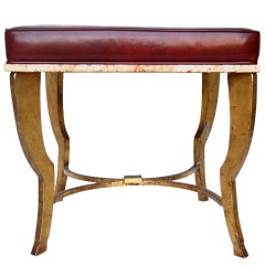 Maison Ramsay Gilded Iron Stool with Oxblood Leather Top