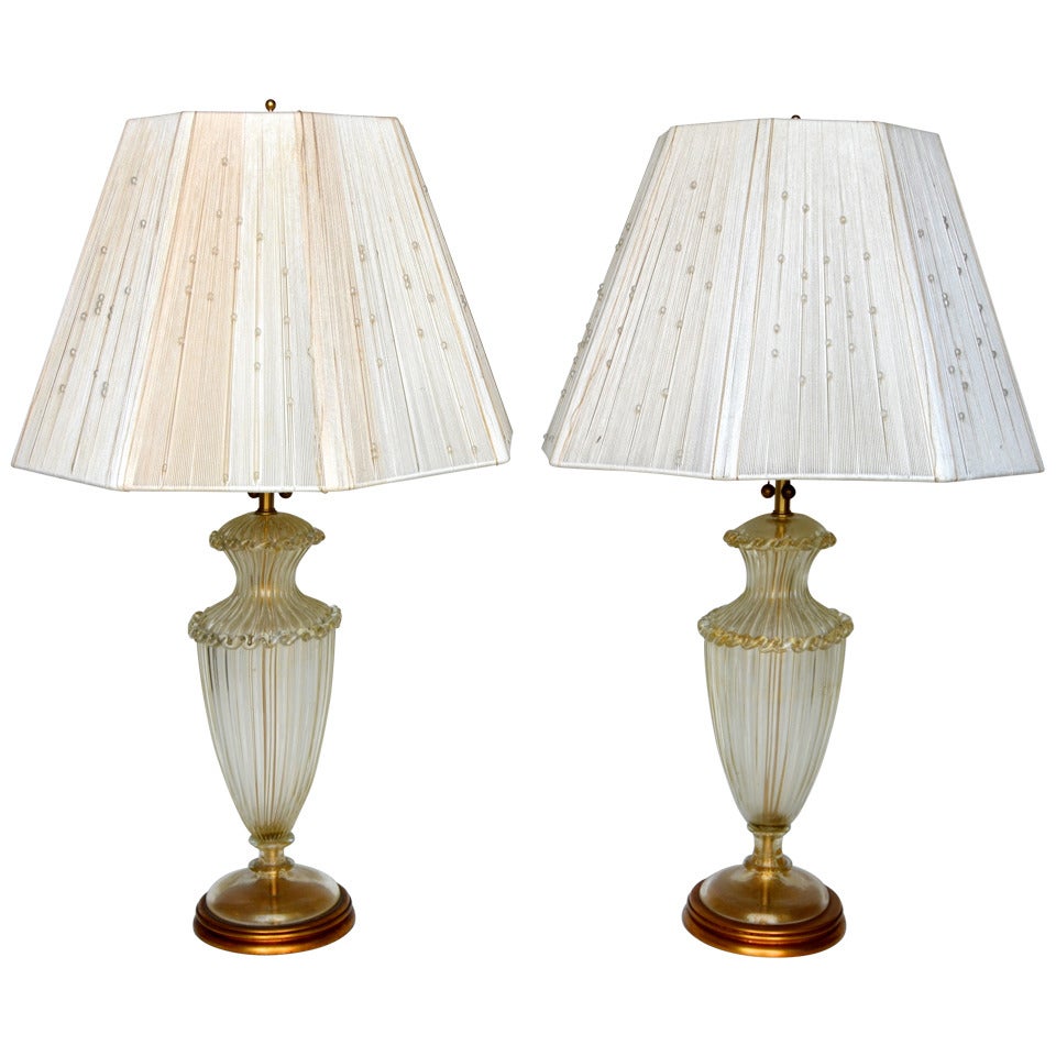 Barovier & Toso Table Lamps with Beaded String Shades For Sale