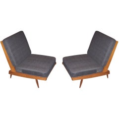 George Nakashima Armless Chairs with Charcoal Silk Cushions