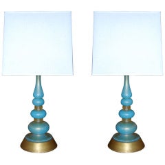Barovier and Toso Turquoise Glass Table Lamps
