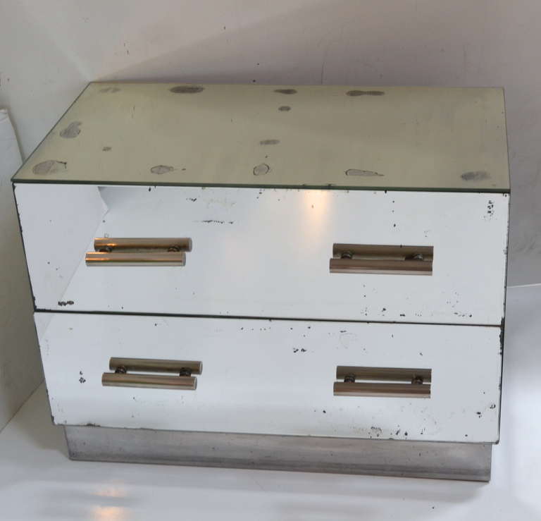 Jacques Adnet Mirrored Two-Drawer Console