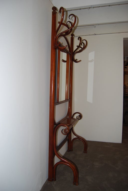 Austrian Thonet Bent Wood Hall Tree with Mirror