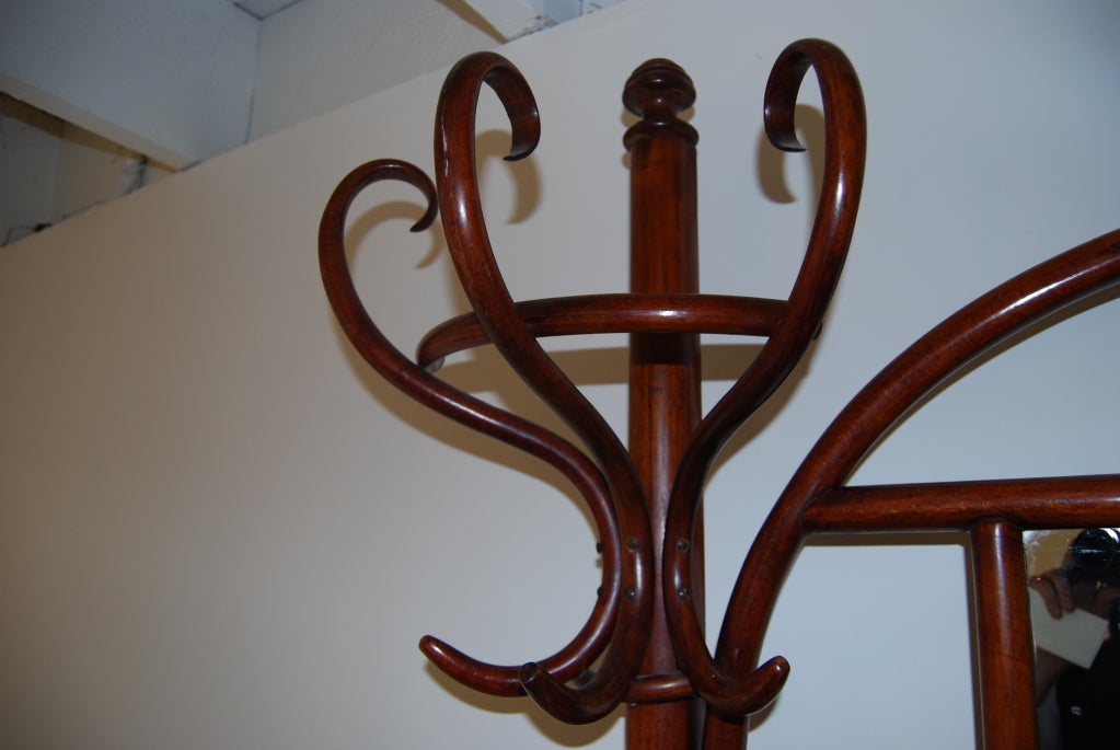 20th Century Thonet Bent Wood Hall Tree with Mirror