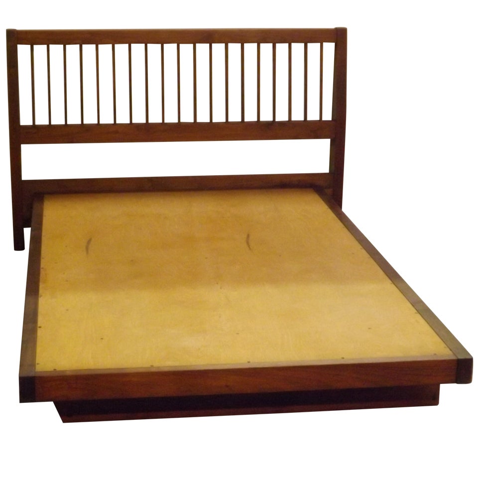 George Nakashima Queen Size Slat Back Bed For Sale