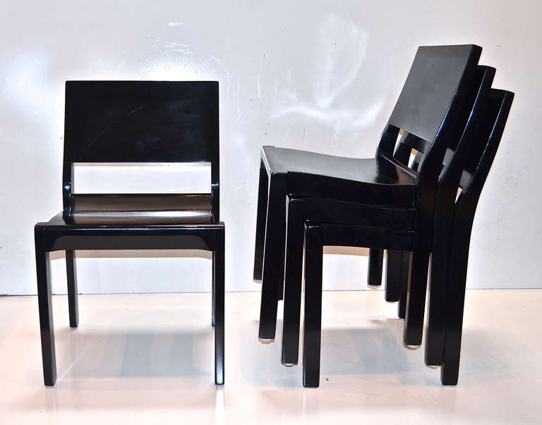 Finnish Alvar Aalto Ebonized Chairs, Set of Four