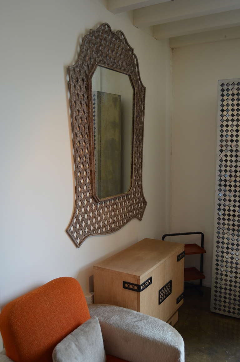 Massive French Lattice Wall Mirror In Excellent Condition For Sale In Los Angeles, CA