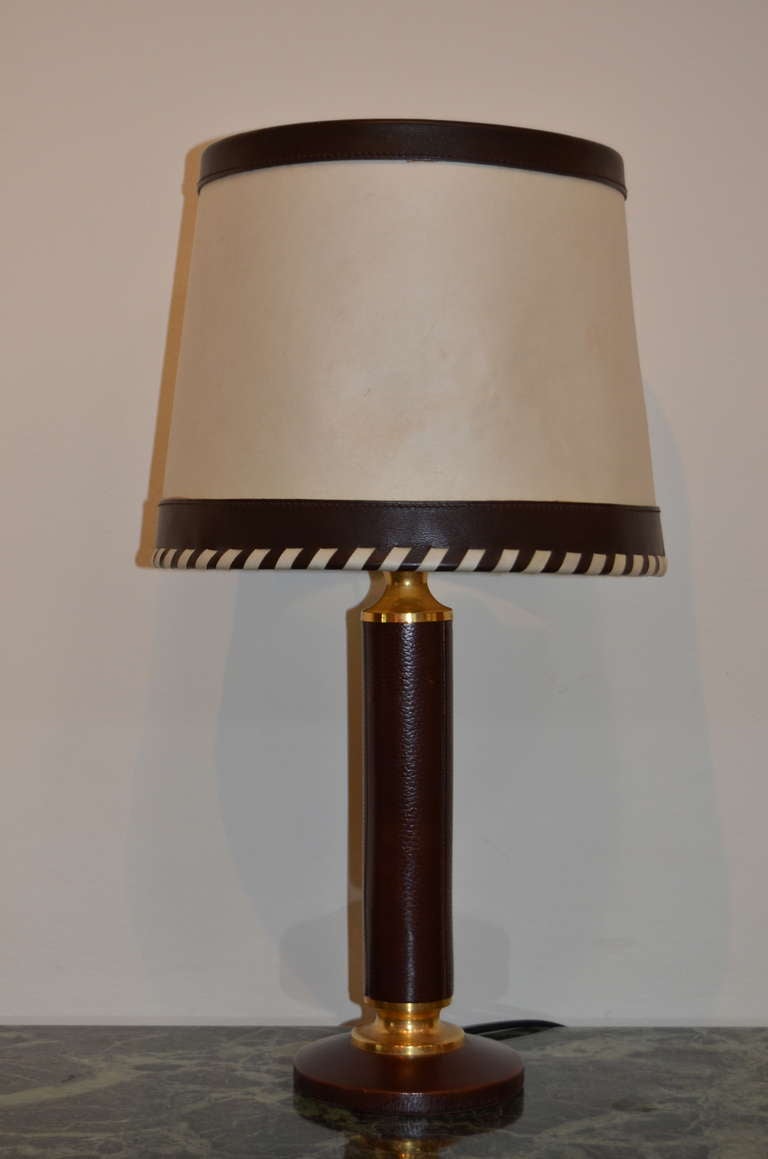 A very beautiful leather and parchment lamp.