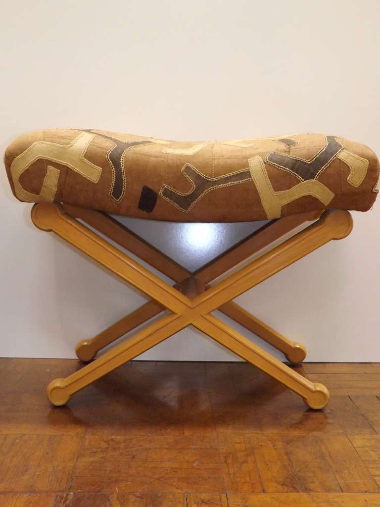 French X Stools with African Tribal Cloth Upholstery In Excellent Condition For Sale In Los Angeles, CA