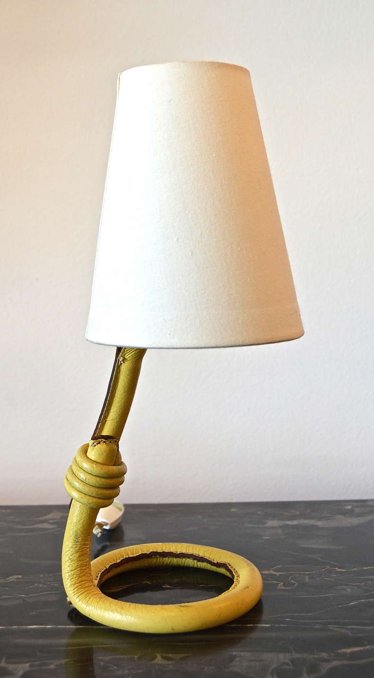 Mid-Century Modern Jacques Adnet Table Lamp in Moutarde Leather