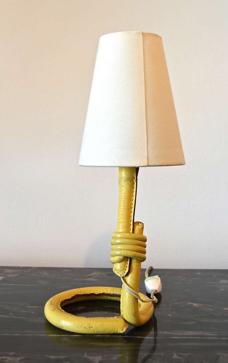 Jacques Adnet Table Lamp in Moutarde Leather In Excellent Condition In Los Angeles, CA