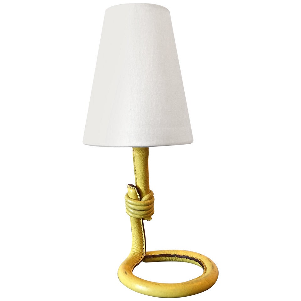 Jacques Adnet Table Lamp in Moutarde Leather