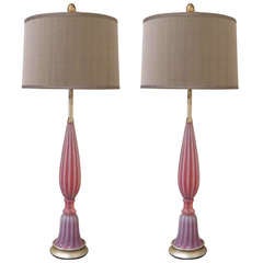 Seguso Table Lamps in Opalescent Pink Glass
