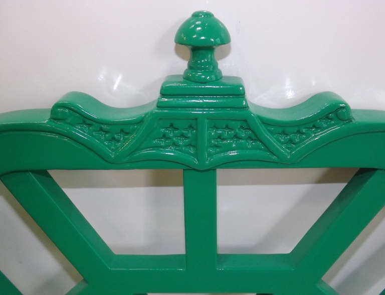Chinese Chippendale Chairs in Kelly Green with Silk Cushions 1