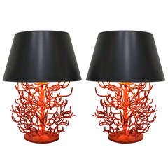 Custom "Coral" Table Lamps with Black Shades
