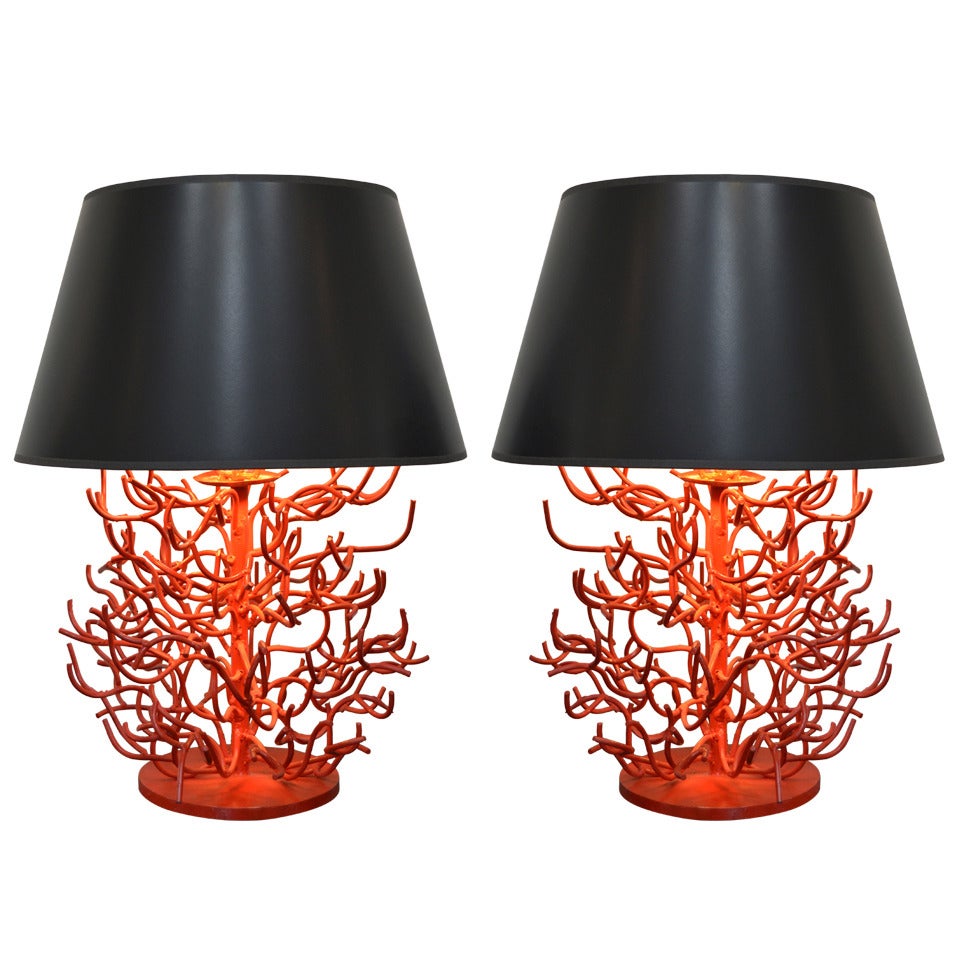 Custom "Coral" Table Lamps with Black Shades
