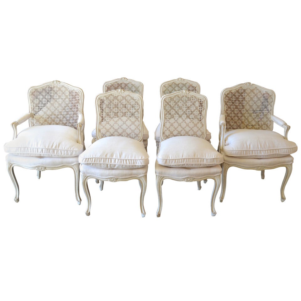Maison Jansen Dining Chairs with Silk Seats, Set of Six For Sale