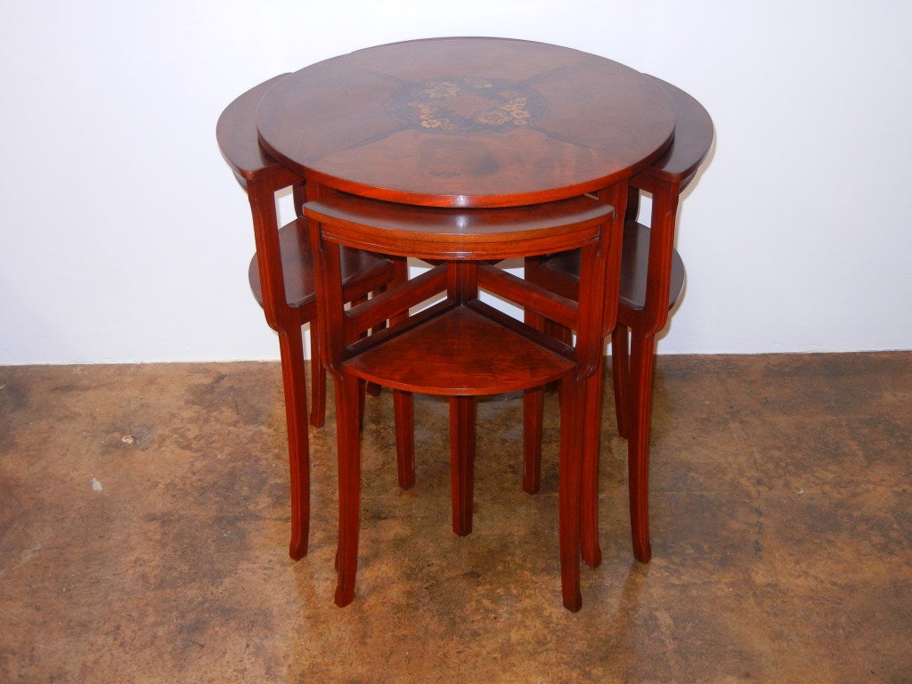 French Louis Majorelle Marquetry Art Nouveau Tables For Sale