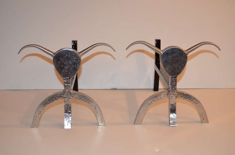 A wonderful pair of Marx andirons from the A.L. Koolish residence in Bel Air, CA.