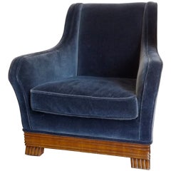 Eugene Schoen Armchair in Blue Mohair