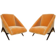 Vintage Italian "Wedge" Lounge Chairs in Mohair